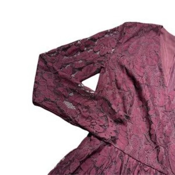 Alexia Admor Maroon Long Sleeve Lace Knee Length Dress S - Picture 2 of 9